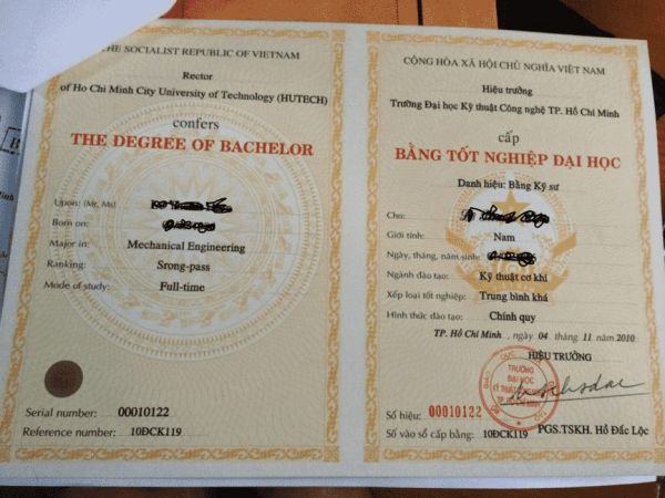 Làm Bằng Đại Học Hutech Kèm Bảng Điểm Phôi Thật