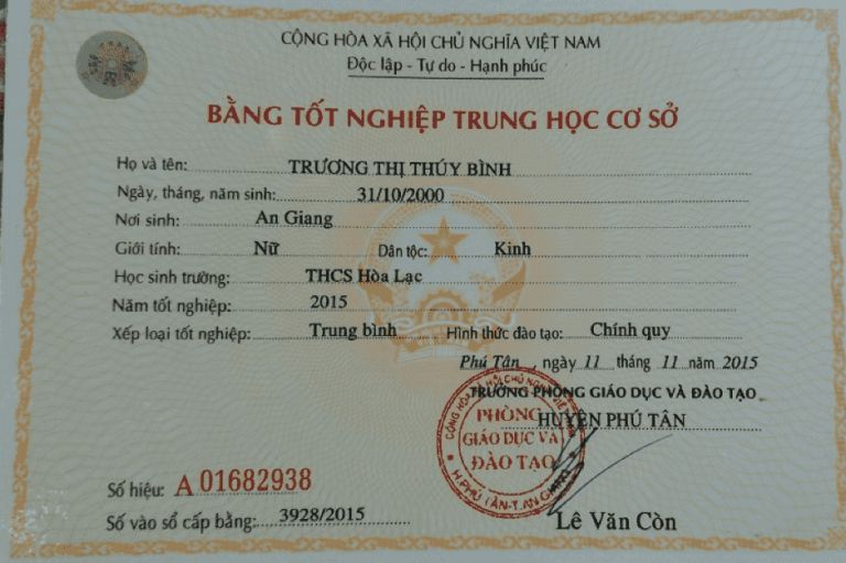 Làm Bằng Cấp 2 Giá Rẻ Kèm Học Bạ - Bảng Điểm Uy Tín