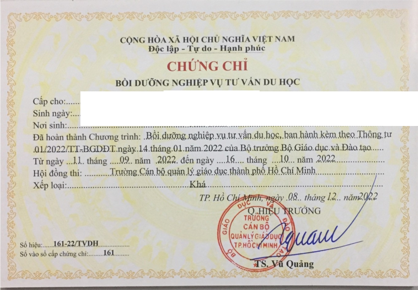 Làm Chứng Chỉ Tư Vấn Du Học Phôi Thật Lấy Ngay Giá Rẻ