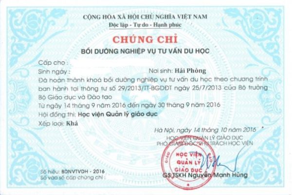 Dịch Vụ Làm Chứng Chỉ Tư Vấn Du Học Lấy Ngay Giá Rẻ 2023