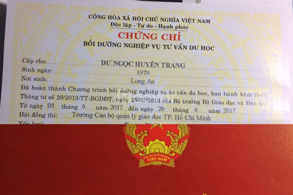 Làm Chứng Chỉ Tư Vấn Du Học Phôi Thật Lấy Ngay Giá Rẻ