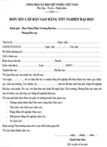 Mẫu giấy xin cấp lại bản sao bằng đai học