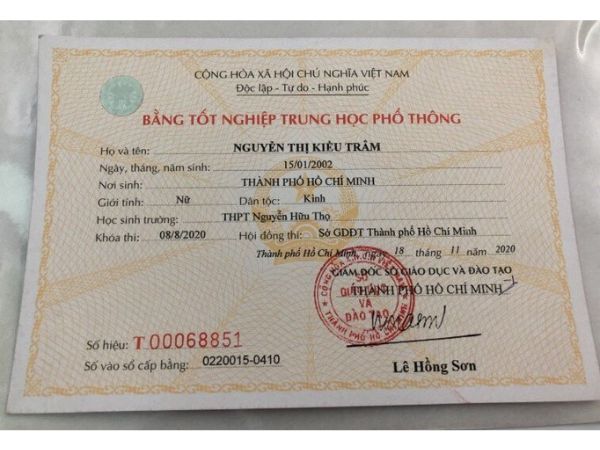 Làm Bằng Cấp 3 Phôi Thật Giá Rẻ Không Cần Học Và Thi