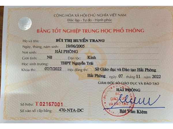 Làm Bằng Cấp 3 Phôi Thật Giá Rẻ Không Cần Học Và Thi